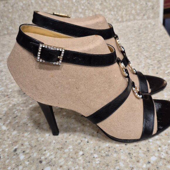 Women's Guess Black Leather Heels w Crystal Embellishments Size 9M NIB - Picture 5 of 10